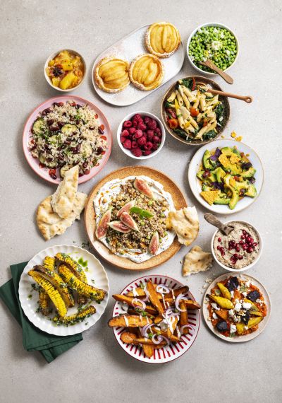 Overview spread of assorted Ardo vegetable dishes