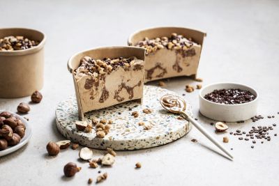 Nutty ice cream pints with hazelnuts and chocolate