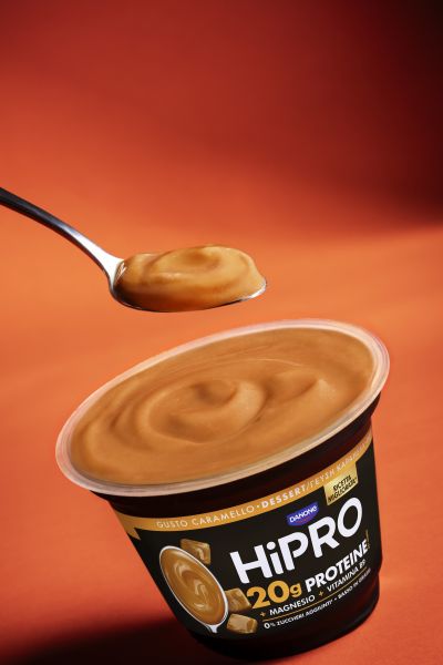 HiPRO caramel pudding with spoon