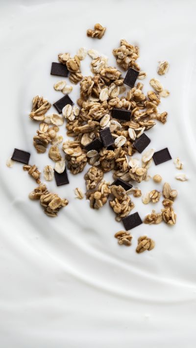 Activia Fibre remix and go with granola and dark chocolate