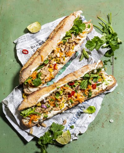 Vietnamese-style banh mi baguette sandwiches