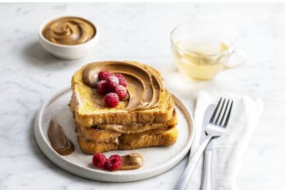 Biscoff French toast with raspberries and spread