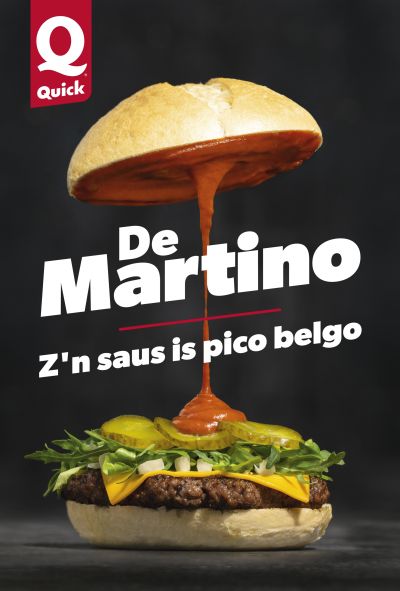 Quick 'De Martino' burger advertisement with sauce pour