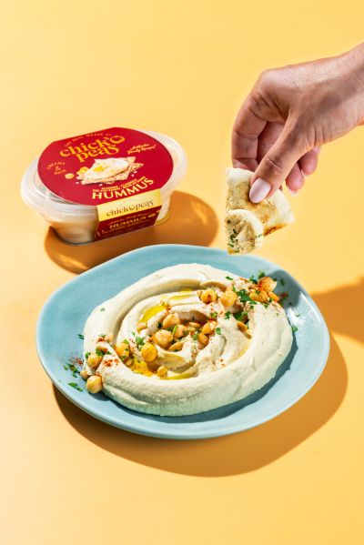 Hummus with pita bread, hero product shot